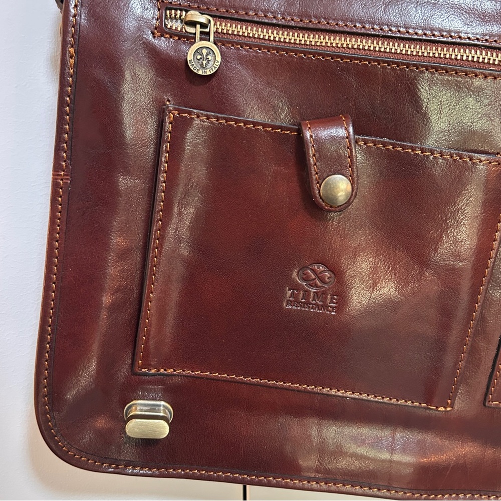 Real Leather Time Resistance Messenger Laptop Briefcase Bag - Picture 8 of 10